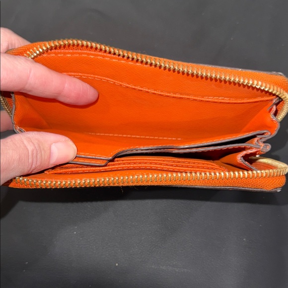 Michael Kors Orange Saffiano Zip Wallet with Gold Plaque - Picture 7 of 12